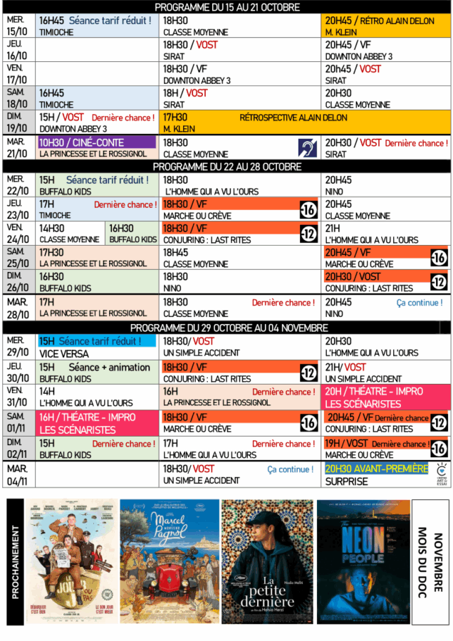 Prog ciné Tonnerre du 15 octobre au 4 novembre