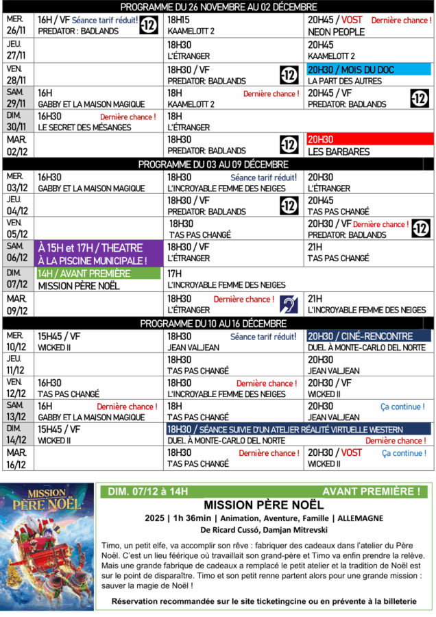 Ciné Tonnerre du 26 novembre au 16 décembre