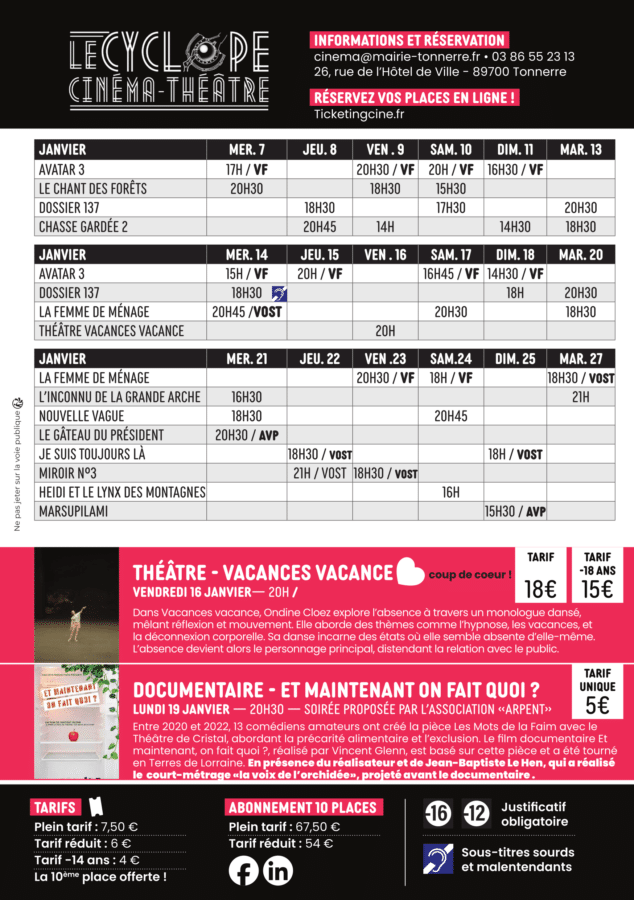 Ciné Tonnerre du 7 au 27 janvier